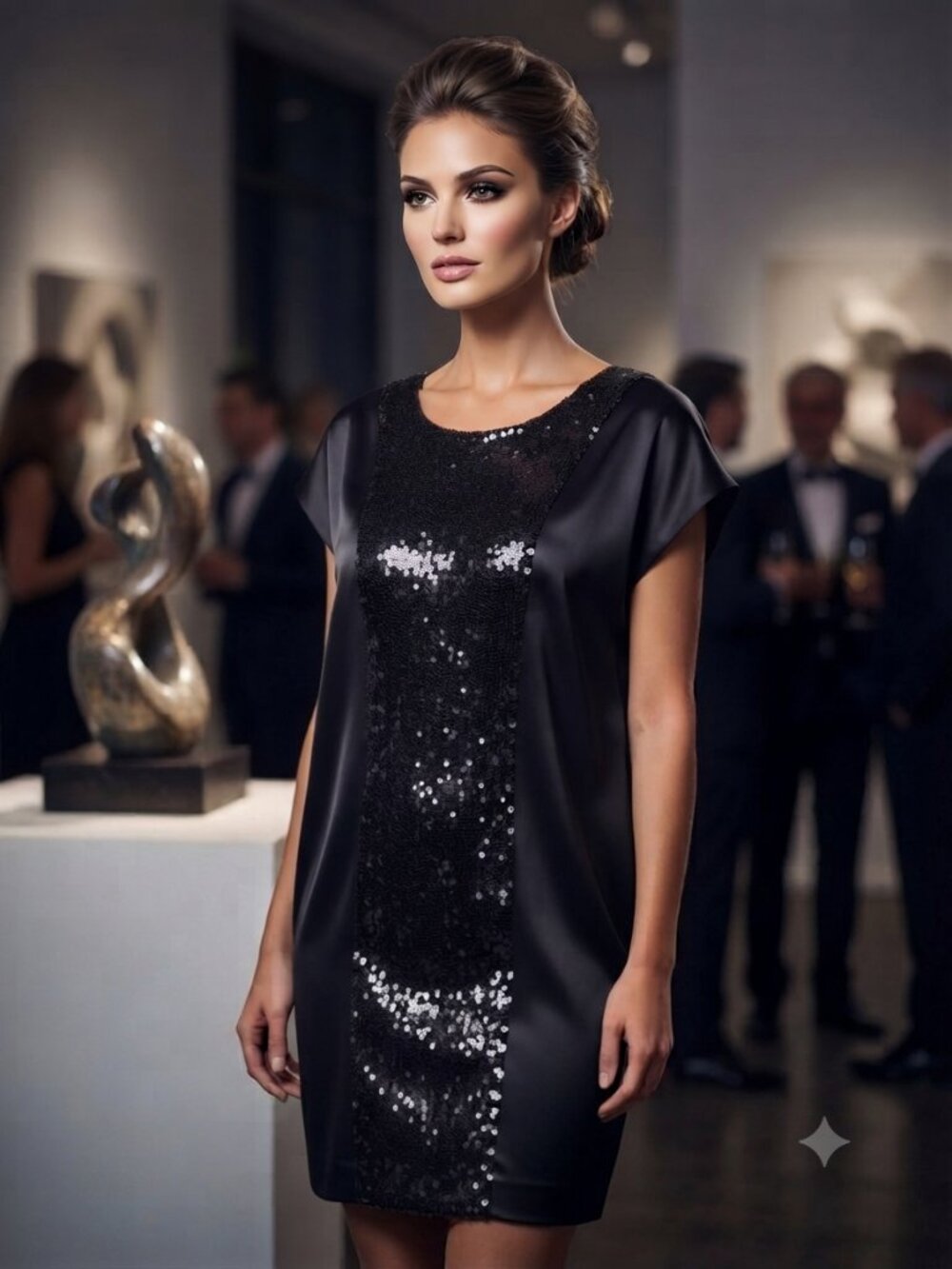 Marisfrolg Black Sequin Accented Silk Satin Cocktail Party Dress NWT